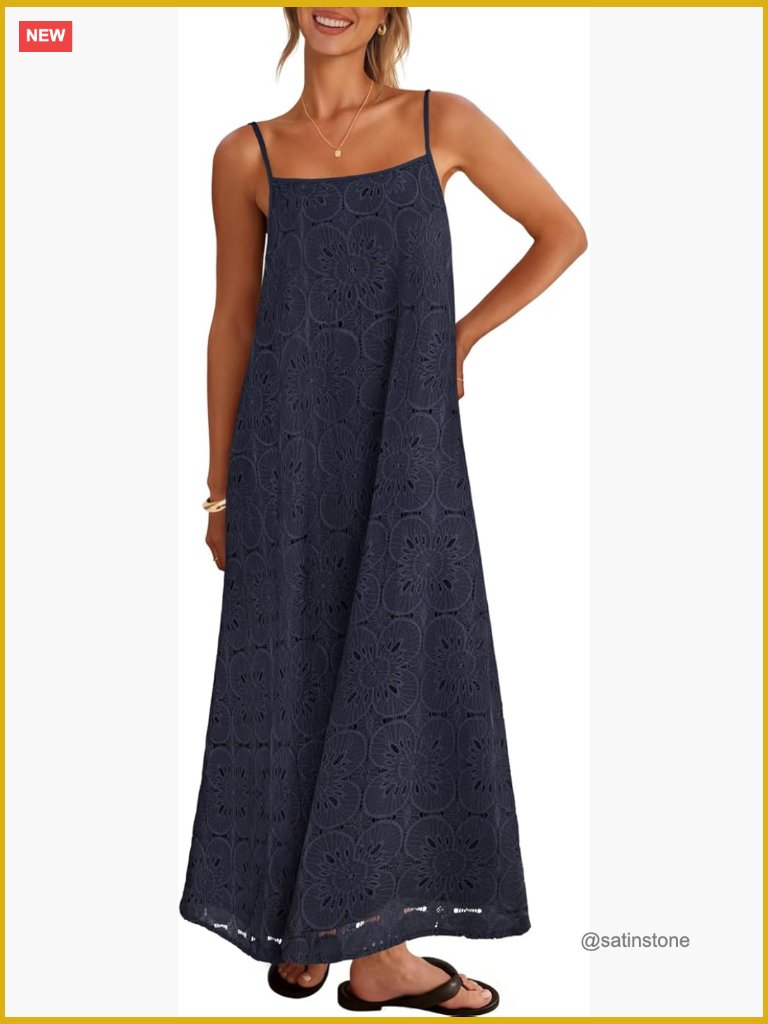 Spaghetti Strap Sleeveless Lace Maxi Dress With Pockets